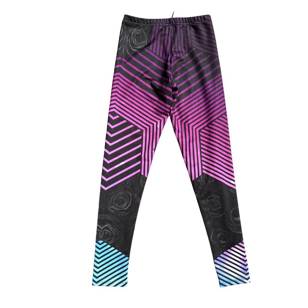 iEDM.com Stripes & Roses Graphic Patterned Leggings | Med - Picture 5 of 5
